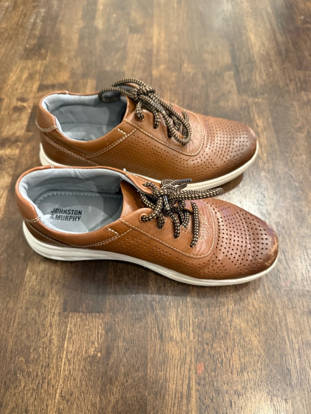 Johnston & Murphy Youth Boys Brown Perforated Leather Lace-Up Sneakers